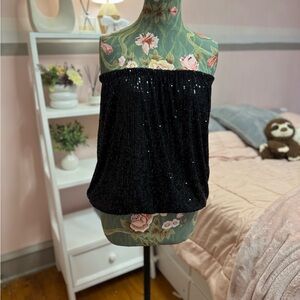 Sofia Elegant Black Sequin Tube Top EUC Size M Made in Italy